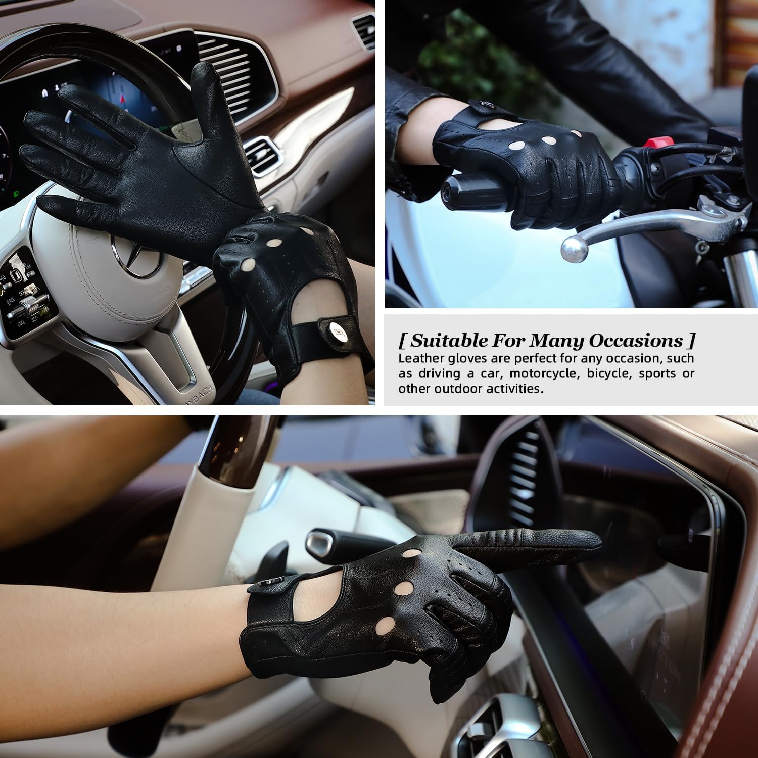 GSG Men Geniune Leather Gloves Sheepskin Black Driving Cycling Touchscreen Motorcycle Unlined Gloves - Image 2
