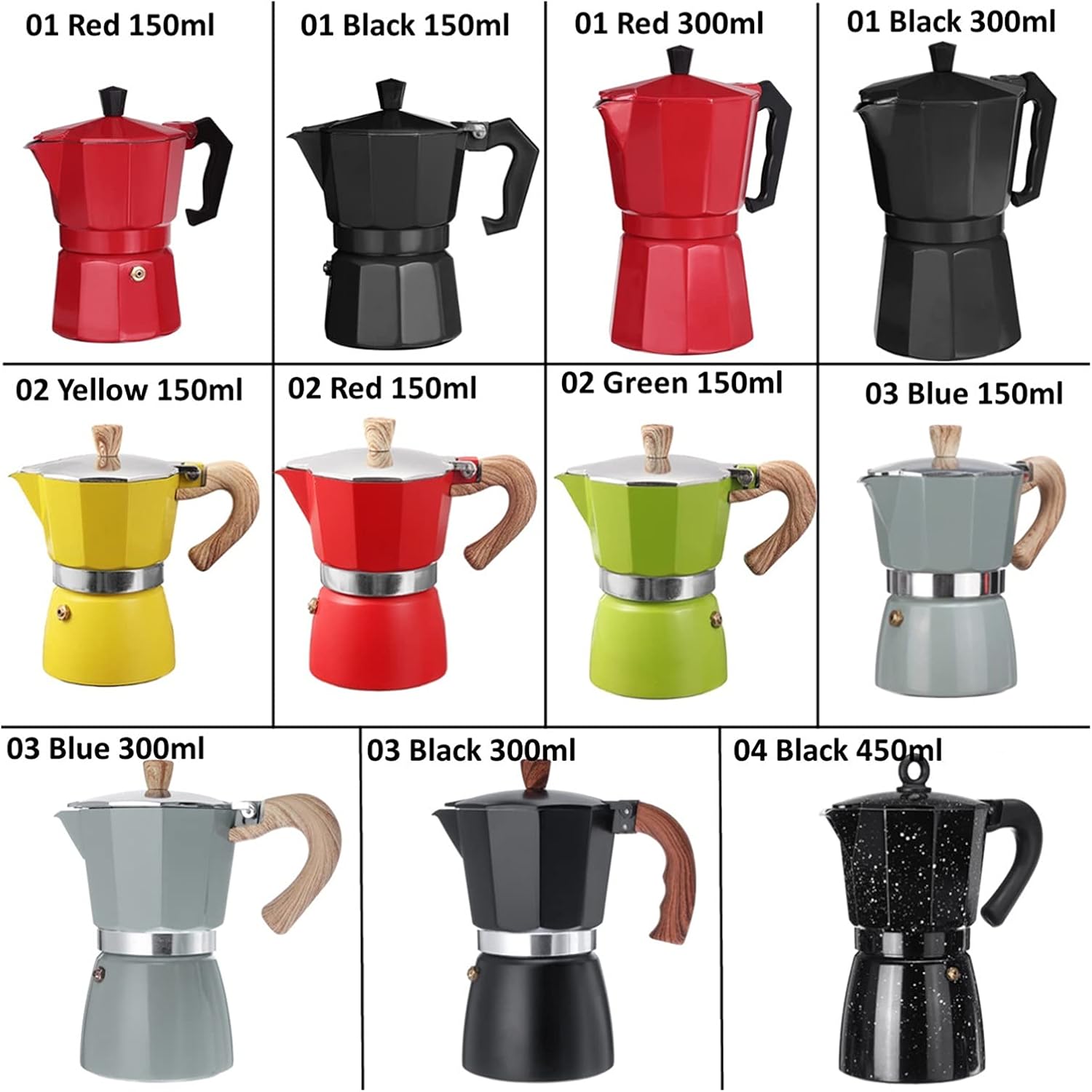 Coffee Maker Aluminum Coffee Maker Mocha Cafeteira Italian Espresso Percolator Pot l Moka Coffee Pot 150/300/450ml 3/6/9 Cups (Color : 01 Red(300ml))