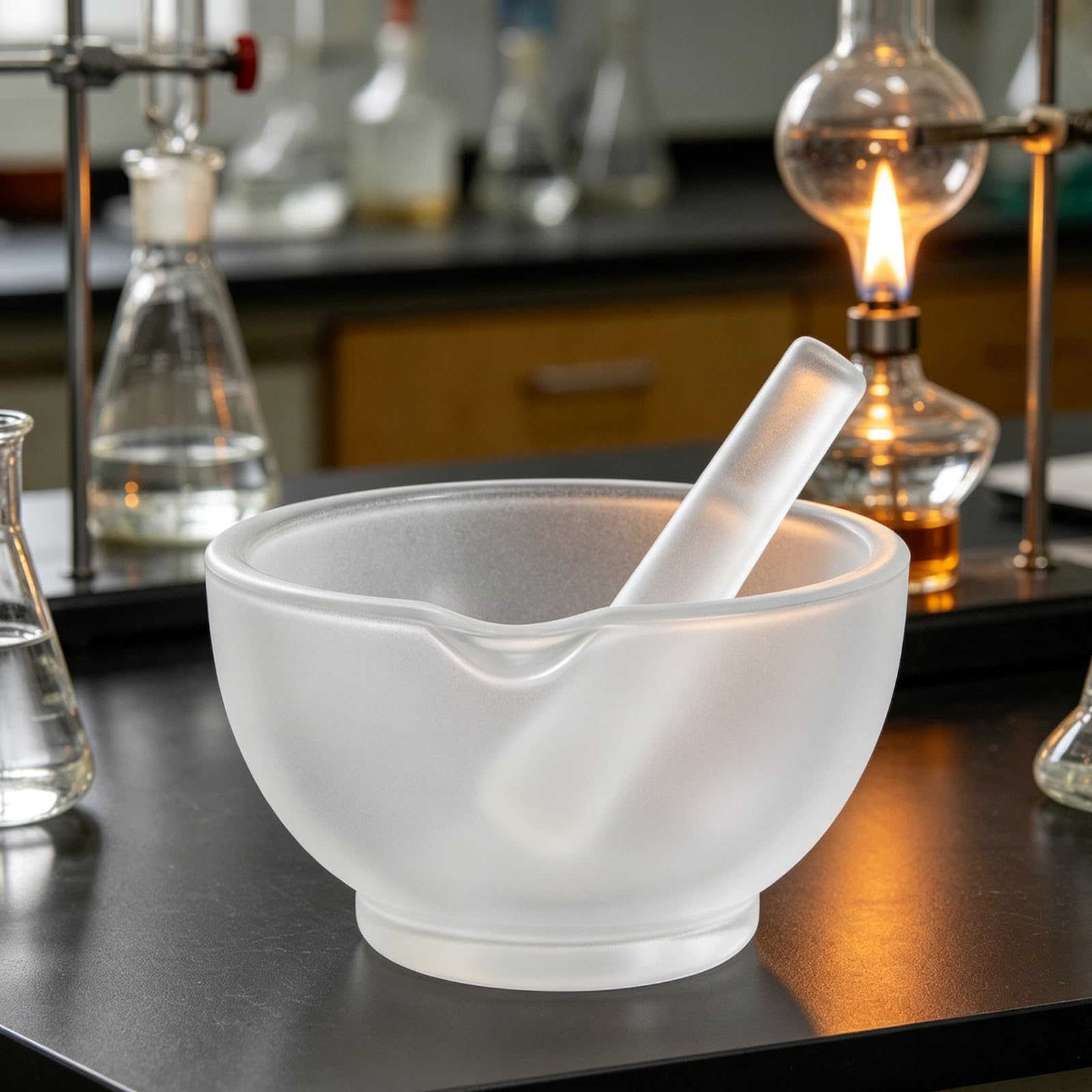 1 set di mortaio e pestello in vetro - Ciotola per macinare aglio e, ideale per tritare spezie e condimenti - Strumento di macinazione per laboratorio scientifico e farmaceutico, facile da