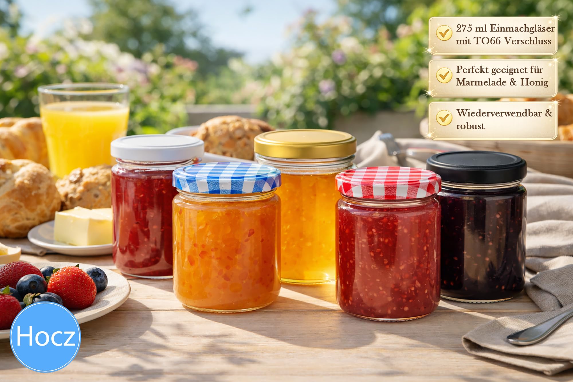 hocz 100x Marmeladengläser 275 ml | mit Deckel Weiß TO 66 | Einmachgläser mit Schraubdeckel zum befüllen | Sturzgläser für Marmelade Schraubgläser | leere Gläser Set | 100 Stück