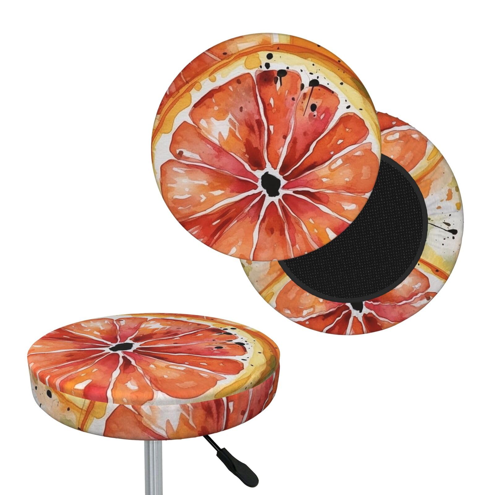 NONHAI Watercolor Orange Slice Bar Stool Cover Round Elastic Stool Cushion Covers Dustproof Bar Chair Cover Washable Stool Cushion Slipcover Stretch Stool Seat Covers for 12-14 Inch Chair