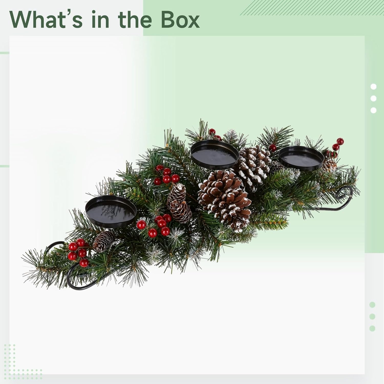 Candle Holder Wreath for Christmas, 3-Cup Iron Frame with Decorative Pine Cones and Berries, Ideal for Festive Table Decor