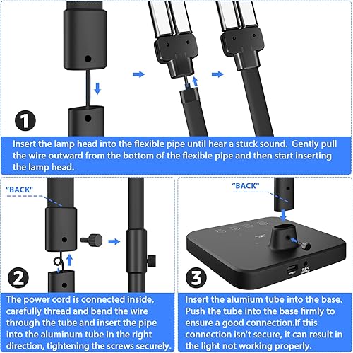 Miniatura 7 de ShineTech LED Desk Lamp for Home Office, 24W Double Head Desk Light with Wireless Charging, USB Port, Adjustable Lamps, 5000K Daylight White