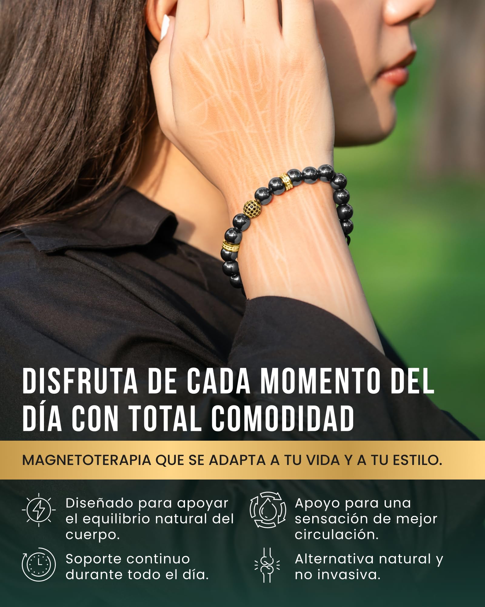 MagnetRX® Pulsera Magnética Terapéutica de Hematite - Brazalete con Piedras Potentes Curativas para un Alivio Natural del Dolor - Pulsera con Hematitas Magnetoterapia (Dorado Zeus Cuentas 8mm)