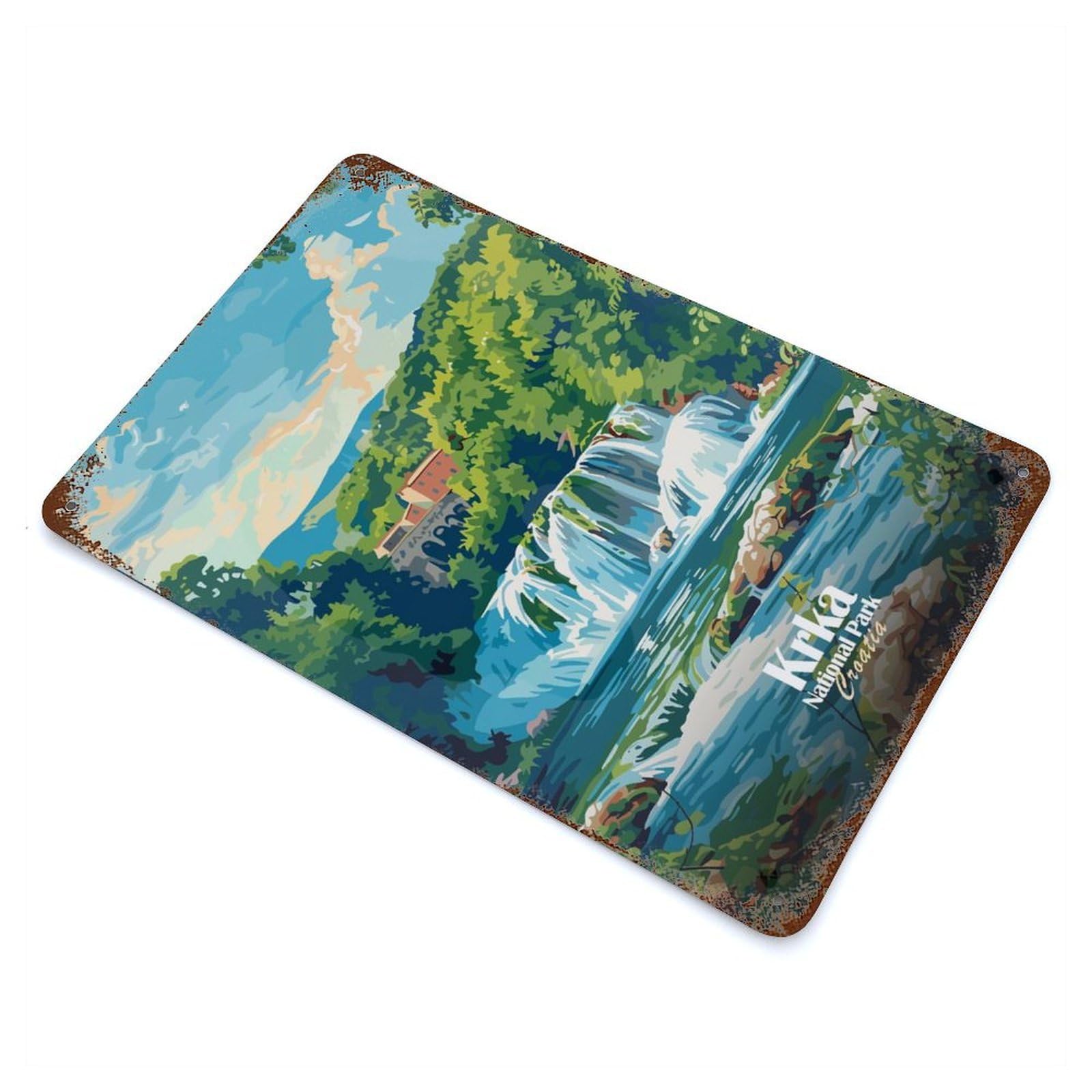 Krka National Park Croatia Illustration 11.8"x7.9" Vintage Metal Tin Sign, Retro Wall Decor for Basement, Hobby Room And Garage Decor