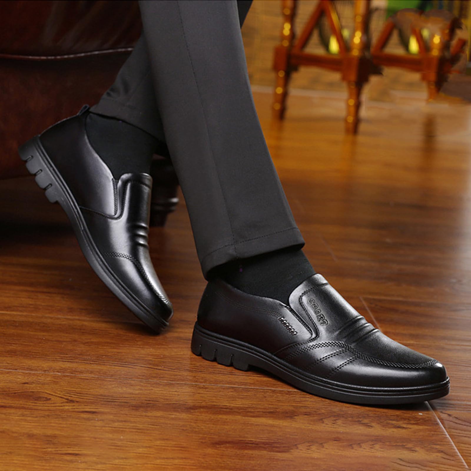 Chaussures en Cuir pour Homme,Chaussures Homme Ville Confortable,Chaussure Casual Homme Classiques Business,Bout Rond Classic,Adapté Au Travail Quotidien Et Aux Loisirs