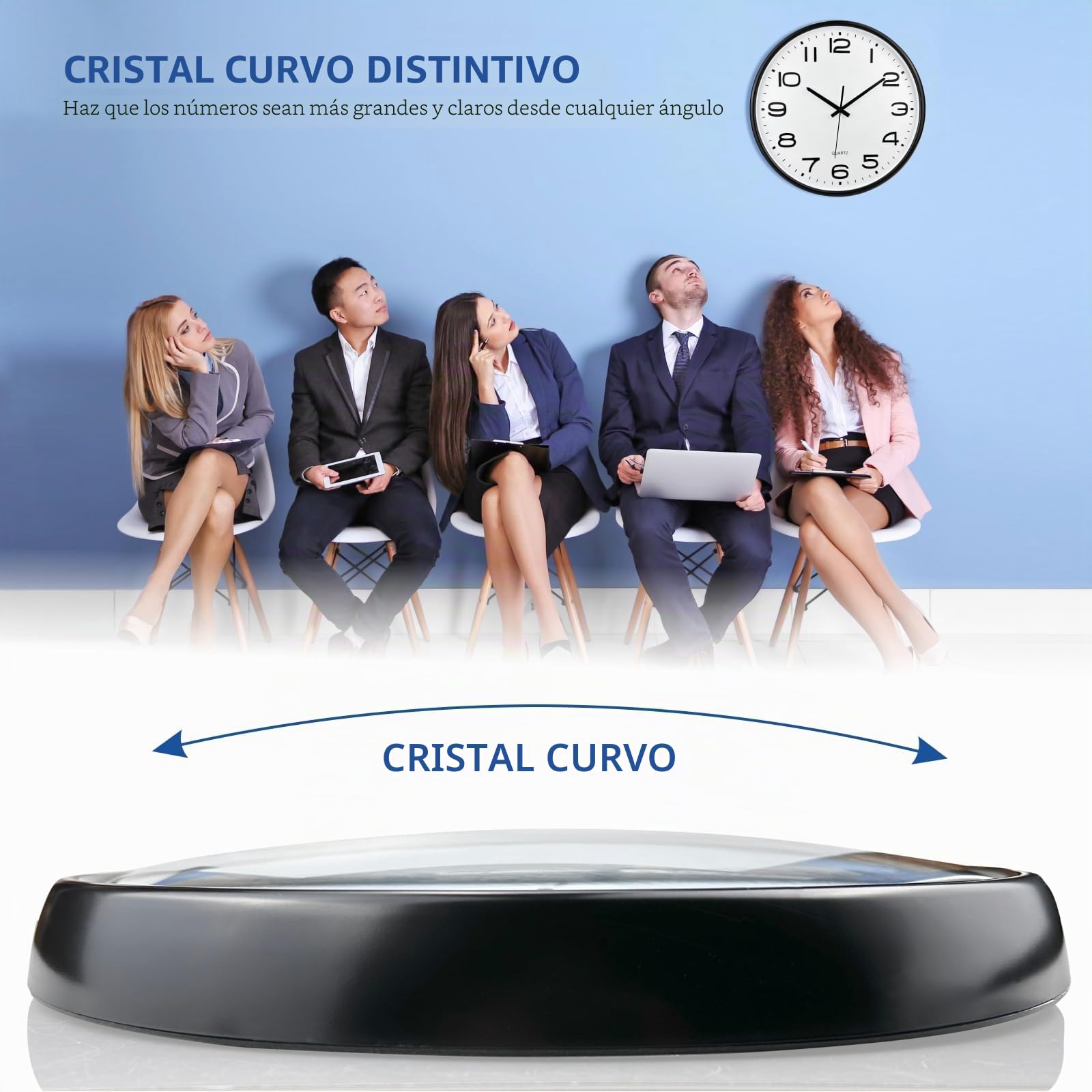 Plumeet Reloj de Pared Grande de 40.5cm, Relojes Decorativos de Cuarzo Silencioso Que no Hace Tictac, Gran Pantalla de Números Tridimensionales, con Pilas (Blanco)