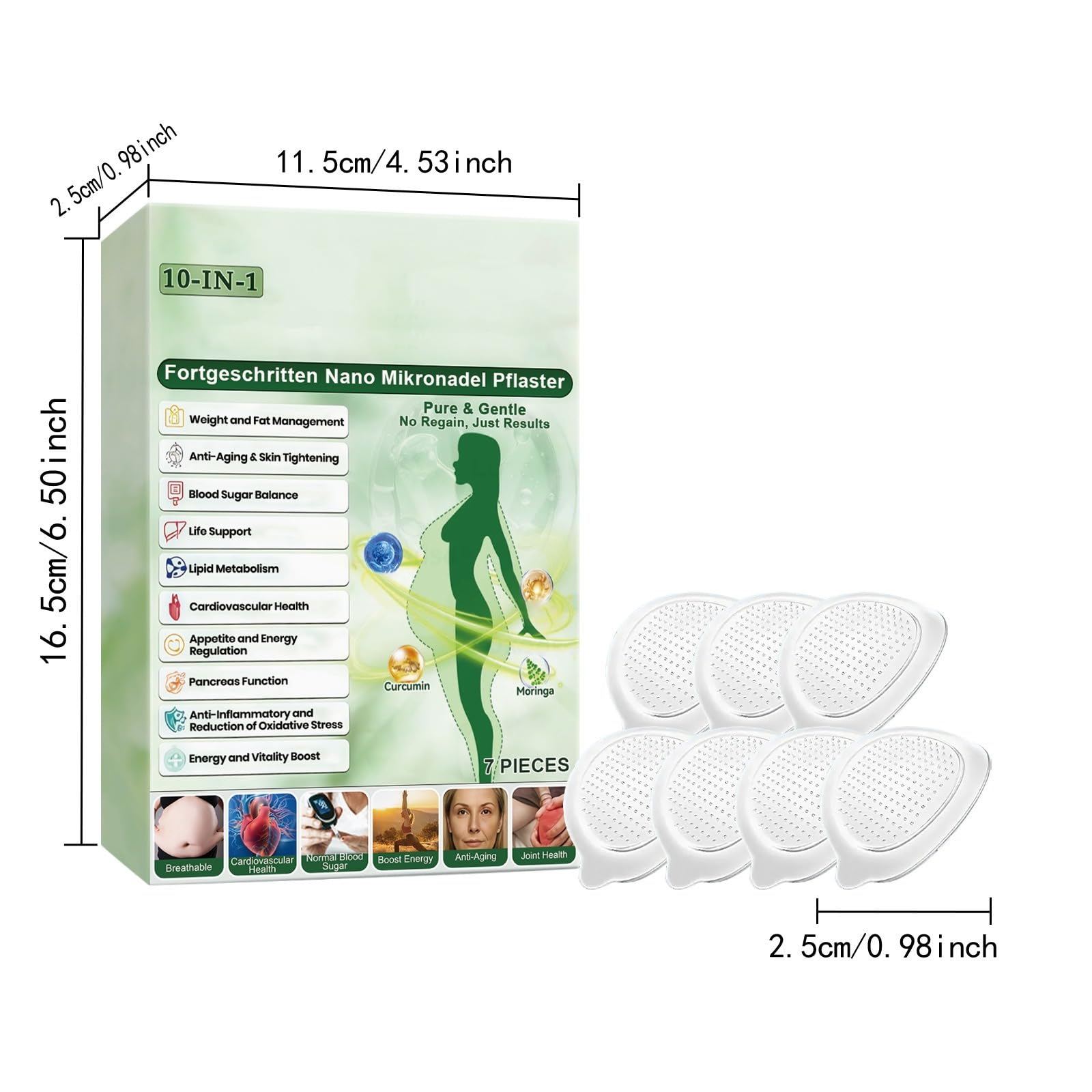 Plaster Moringa x Berberine 10 w 1, plastry odchudzające Nano Microneedle na kaszs Typy ciała Codzienne użytkowanie Zaawansowane naturalne składniki, skóra ujędrniająca, łatwa aplikacja