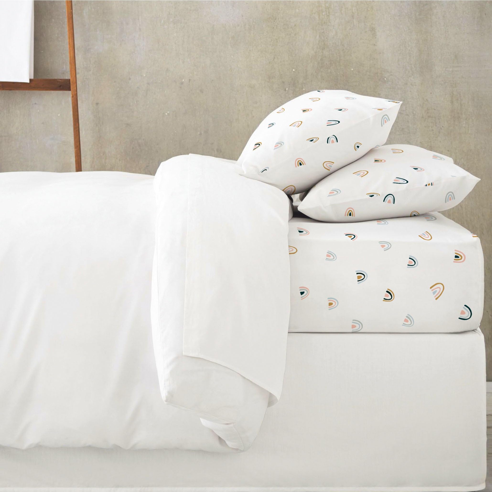 MakeMake Organics - Juego De Sábanas Bajeras De Algodón Orgánico Certificado GOTS Con Funda De Almohada, Ultra Suave, No Tóxica, Transpirable, Puntos Neutros Para Niños Y Niñas (Queen, Dotty