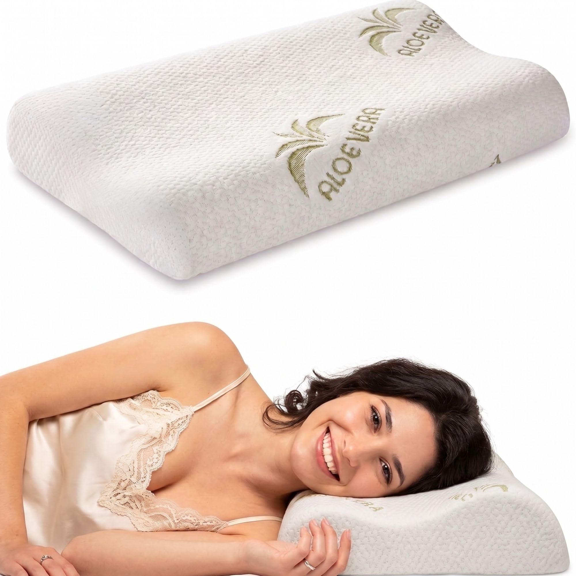 cuscini fiber - Cuscino Cervicale per Dormire in Memory Foam con Fodera Aloe, Cervicale Collo Rimedi con Tecnologia a Doppia Onda, Guanciale in Morbido Memory Foam per Supportare il Collo 40x67