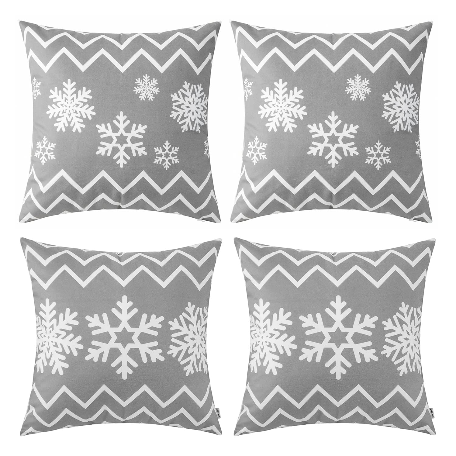 Photo 1 of **GREEN**HWY 50 Grey Gray Decorative Throw Pillows Covers Set 20x20 Inch for Sofa Bed Living Room, Soft Christmas Bohemia Snowflakes Print Square Throw Pillows Cases Cushion Cover Pack of 4 20x20 inch 4pcs Grey Bohemia Snowflakes