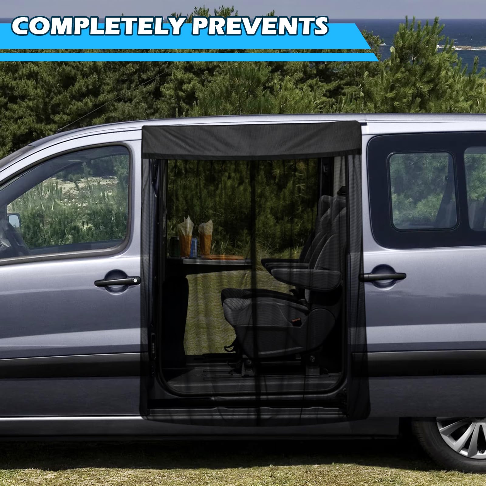 Insektennetz Ersatz für Citroen Jumpy/Toyota ProAce/Peugeot Expert 2016-2025, Auto Seitentür Schiebetür Insektennetz, Einschichtiges Netz Magnetische Moskitonetze Atmungsaktiv Insekten für Camping