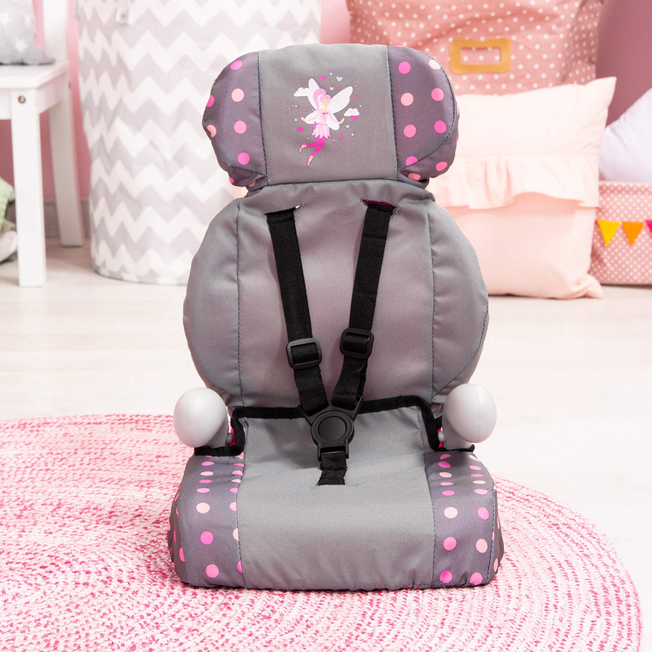 Bayer Design Siège Auto pour poupée avec accoudoirs | position assise droite grâce au dossier et à l'appui-tête, ceinture de sécurité, housse, pour poupées jusqu'à 46 cm