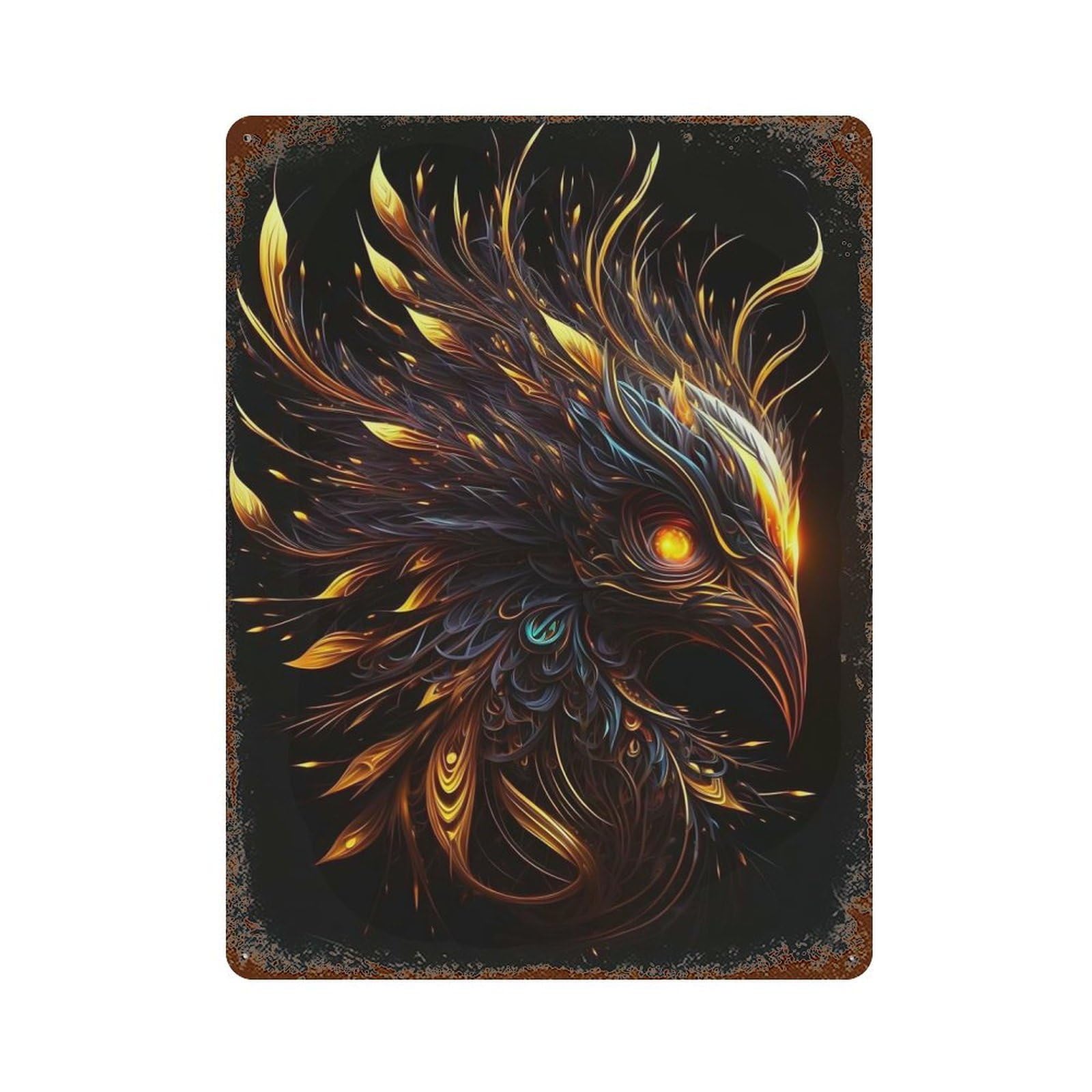 Phoenix Bird Weathered Tin Sign 15.7"x11.8", Shabby Chic Decor for Garage, Pub Or Kitchen