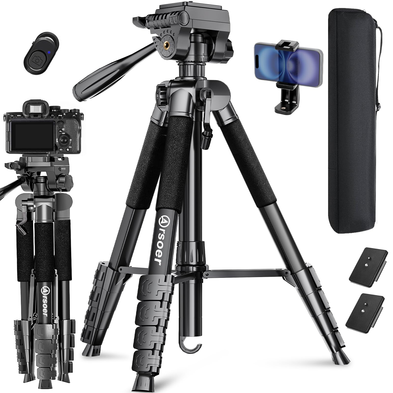 Amazon | Arsoer 188cm高い三脚 ビデオさんきゃく プロカメラ三脚