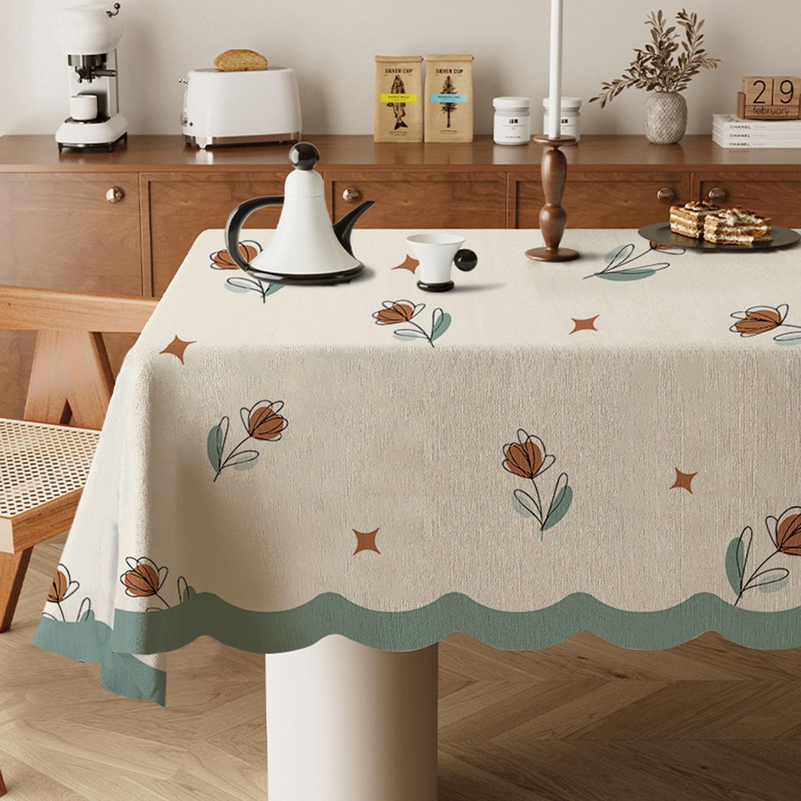 Odot Wipe Clean Tablecloths - Square, Stain Resistant Country Style Cotton and Linen Rectangular Table Cover for Kitchen, Dining, Coffee Table (Small Flowers,100x160cm) โ image 1
