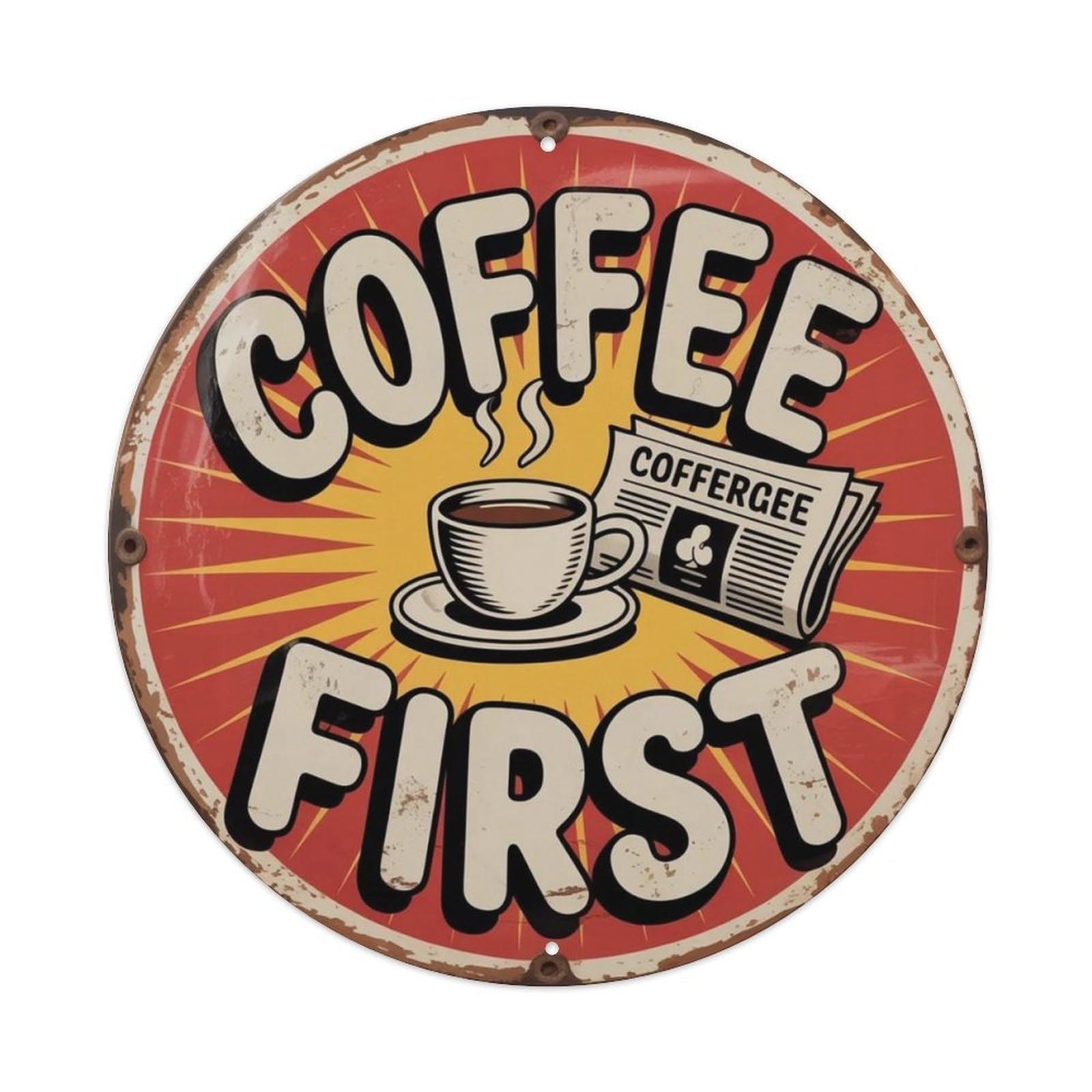 Coffee First Retro Comic Metal Tin Sign Plaque