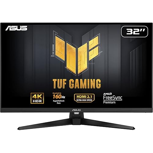ASUS TUF Gaming 32” (31.5” viewable) 4K HDR DSC Gaming Monitor (VG32UQA1A) - UHD (3840 x 2160), 160Hz, 1ms, Extreme Low Motion Blur Sync, Freesync Premium, HDMI2.1, Speakers, 120% sRGB, DisplayHDR 400