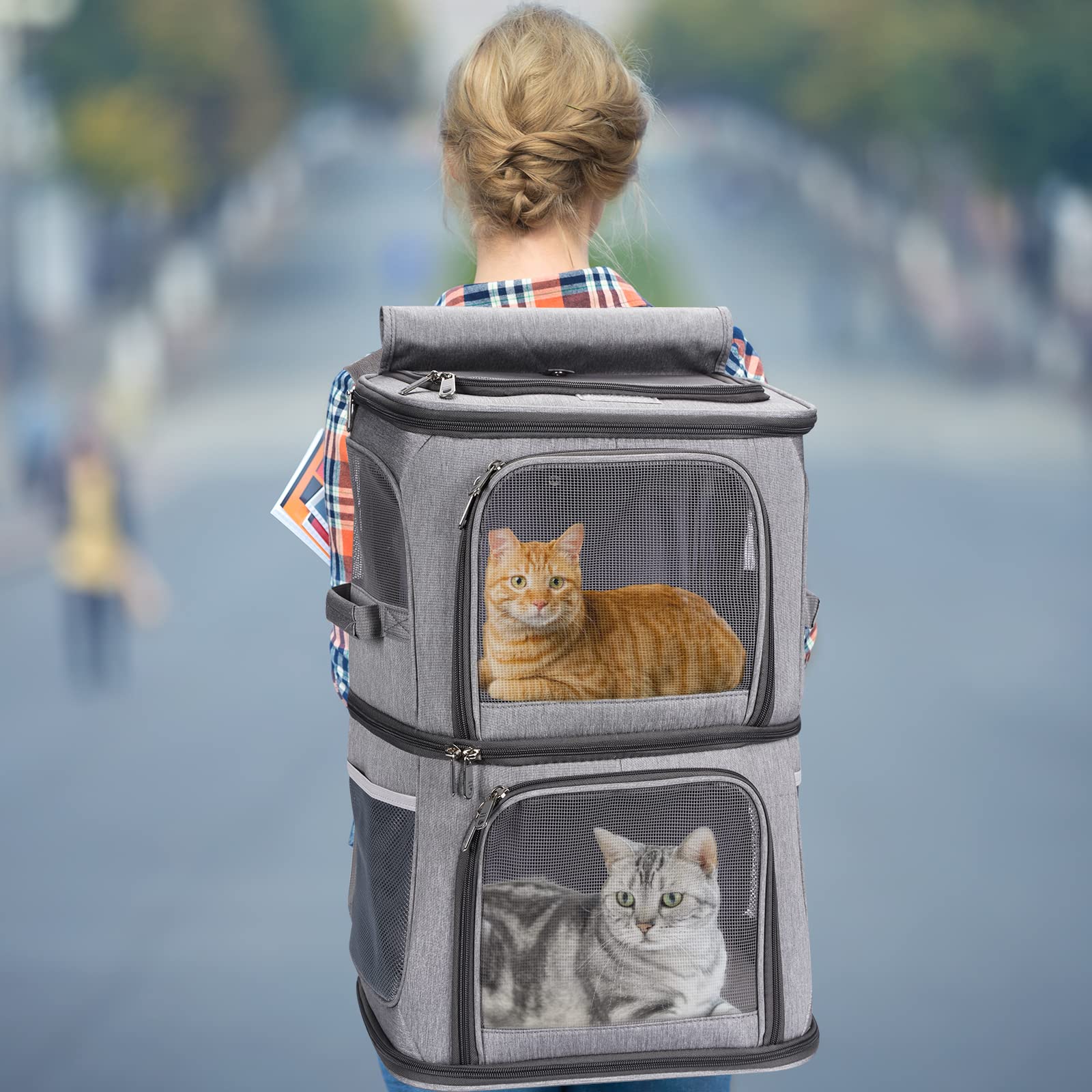 Mochila transportadora Doble 2 en 1 para Gatos y Perros pequeños, transportador de Viaje portátil para Mascotas, diseño súper ventilado, Ideal para Viajes/Senderismo/Camping, tamaño Grande,