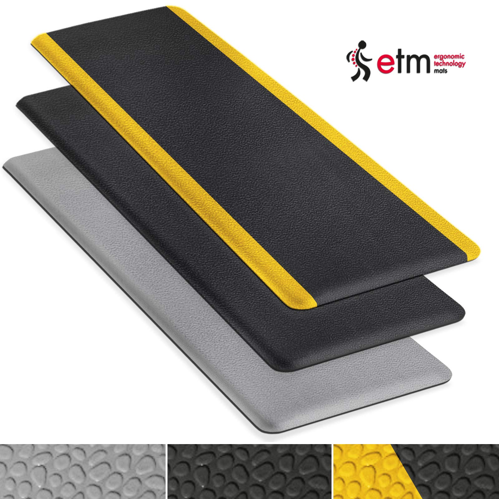 etm Tappeto antifatica resistente, ammortizzante e antiscivolo | industriale | dimensioni e colori a scelta | superficie piccolo ciottoli, nero - 60 x 90 cm