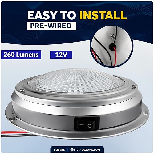 Miniatura 4 de Five Oceans FO2625 - Luz LED marina de cúpula interior, luces LED de techo de barco de 6 pulgadas, luz redonda de cabina, LED blanco de luz diurna,