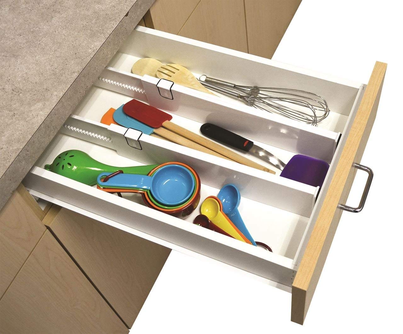 BLAPOXE Snap Fit Drawer Dividers Kitchen Organizer Universal Silverware Tools Junk Pen, Random Colour