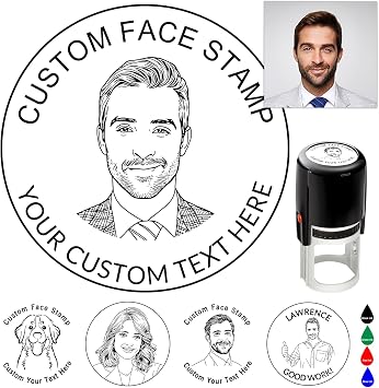 Custom Face Stamp Personalized Self Inking Stamp Customized Business Logo Image Text Teather Stamper Funny Gift 4 Color and Font Choices