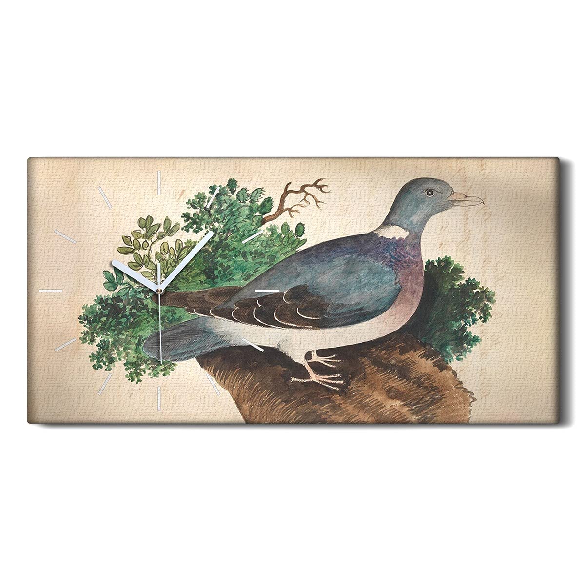Horloge sur toile 60x30cm salon moderne tableau oiseaux muet