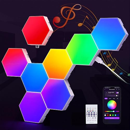 Miniatura 10 de TISOFU Paneles de pared LED hexagonales, luces RGB para juegos con aplicación, panel modular inteligente, azulejos hexagonales con formas de