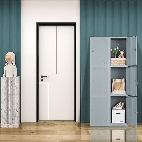 Miniatura 4 de Taquillas de metal para empleados  Armario de almacenamiento de 71 pulgadas para empleados grandes con 3 puertas  Taquillas de acero de 3 niveles