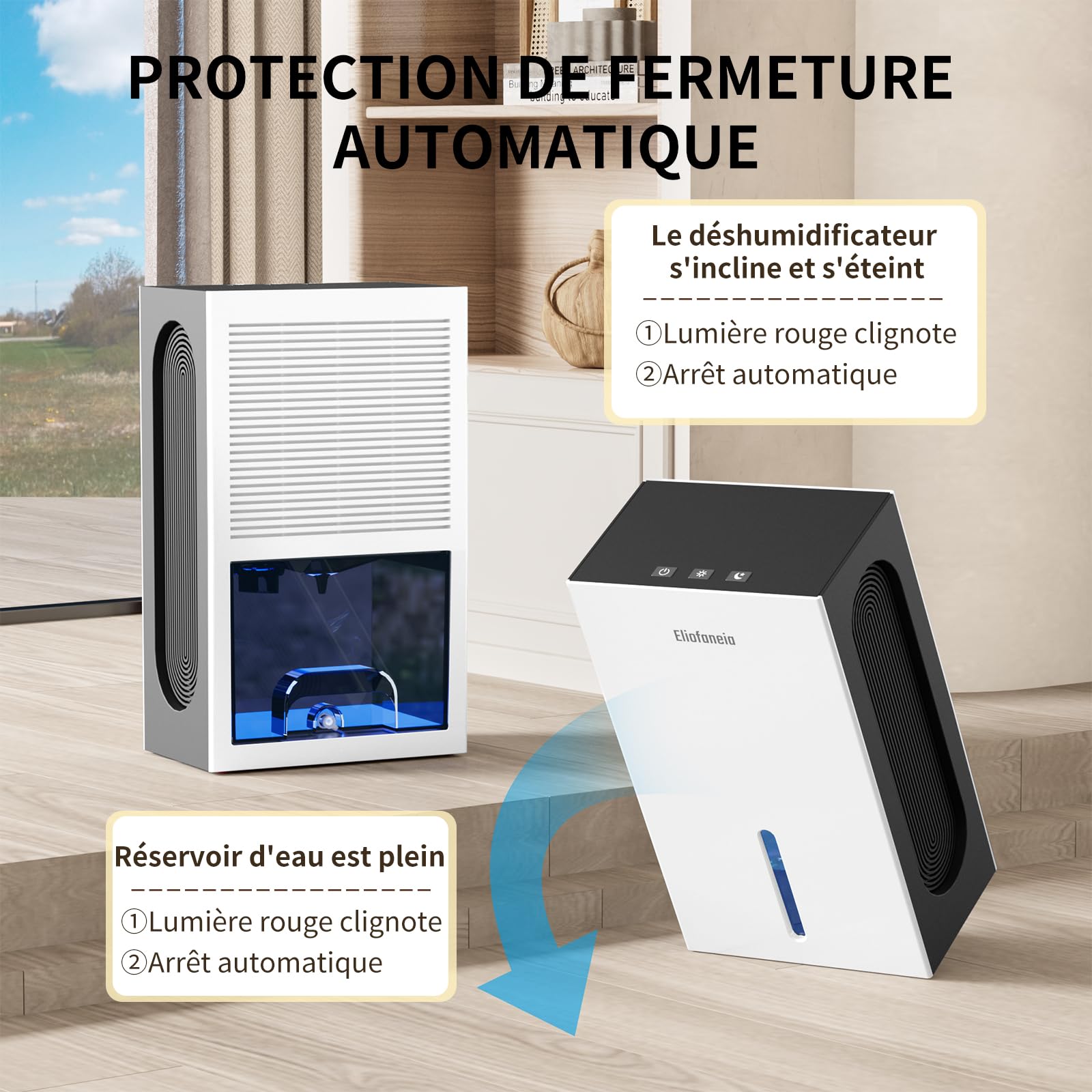 Déshumidificateur d'Air Puissant 1500ml/Jour - Technologie Unique 4 Condenseurs (+150% d'Efficacité) - Grand Réservoir 2,4L ou Drainage Continu - Ultra Silencieux, Mode Nuit, Maison & Chambre
