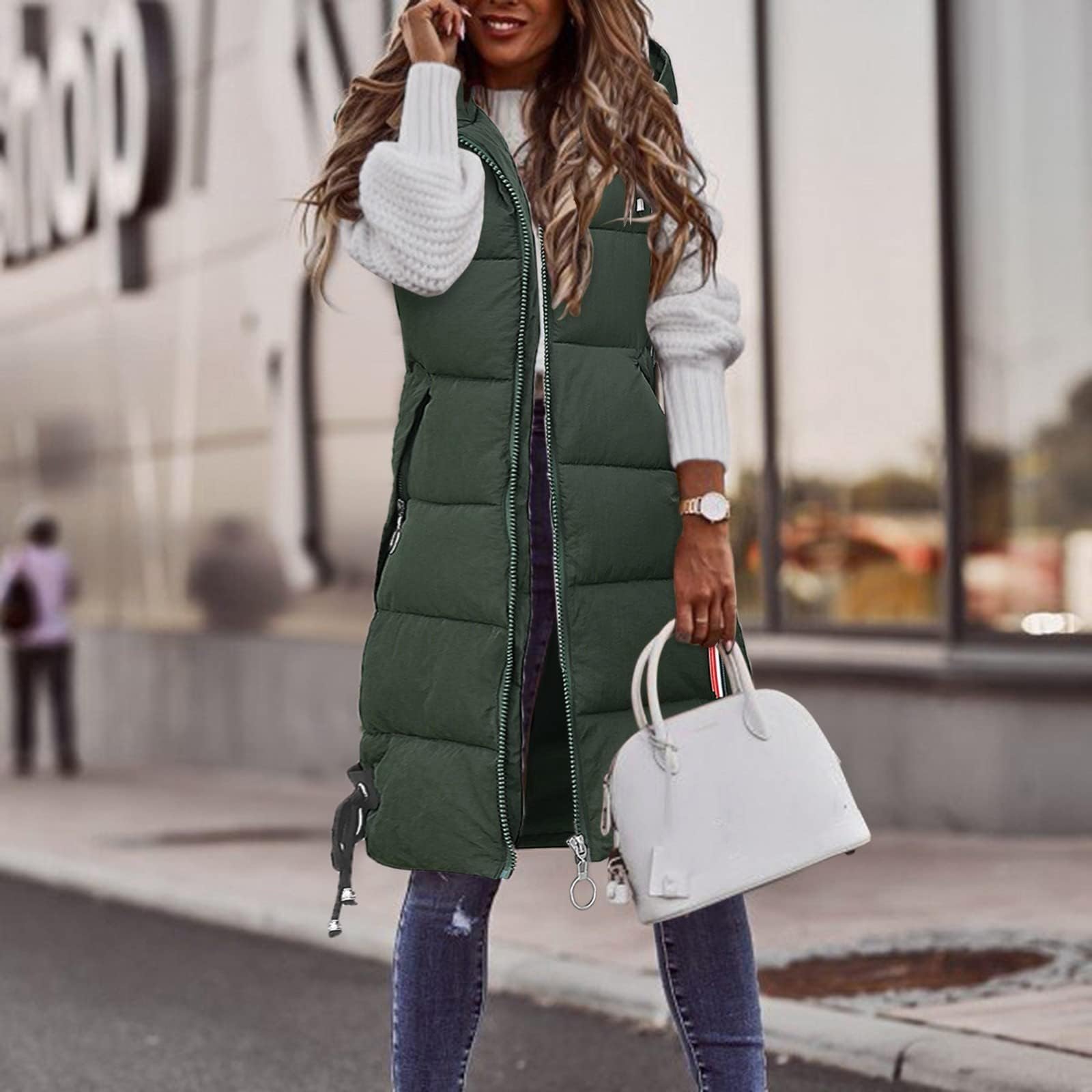 Gilet trapuntato da donna e giacca autunnale, leggero, da donna, caldo cappotto invernale, design con cerniera, elegante gilet con tasche per autunno e inverno