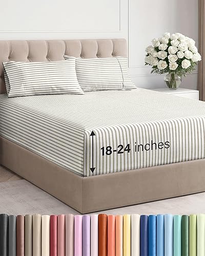 Miniatura 109 de Juego de sábanas de bolsillo extraprofundo, transpirables, refrescantes, suaves, de ajuste fácil, sin arrugas y cómodas, para hotel, 7 piezas