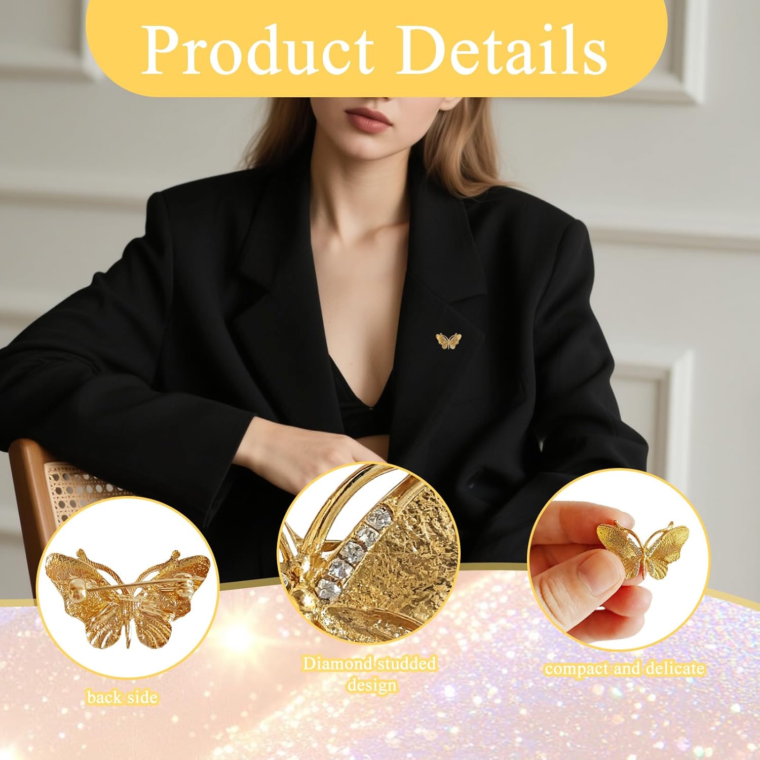Gold Butterfly Broochs Pin for Women,Small Elegant Butterfly Brooch for Lapel,Christmas Party Stylish Dress Hat Bags Pin Accessories - Image 3