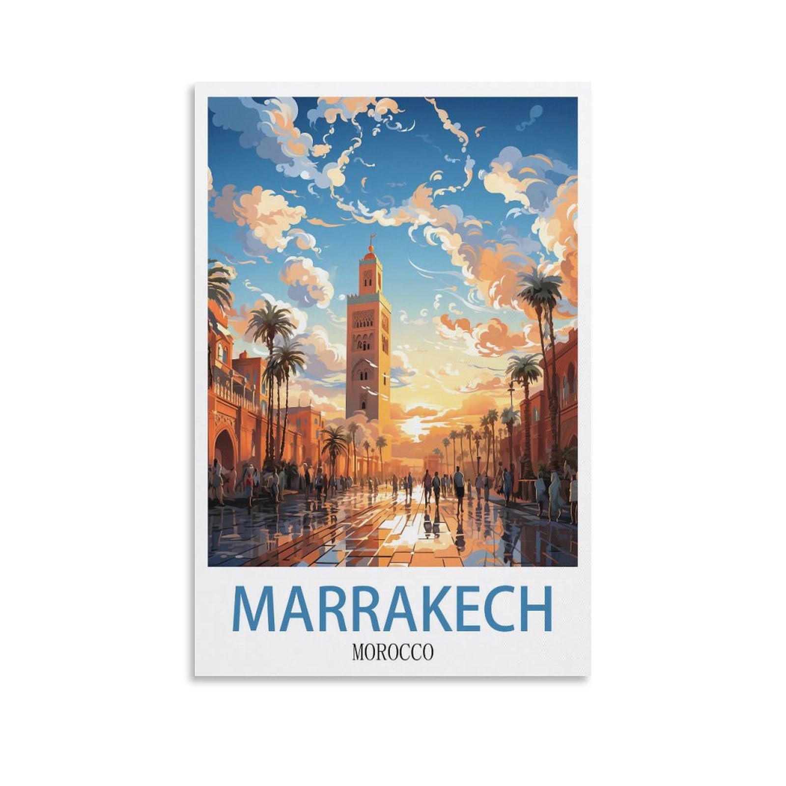 Lcynnh Unframe-Style Marrakech Morocco Vintage Travel Posters Sunset 08X12inch(20X30cm) Print Poster Home Bathroom Bedroom Office Living Room Decor Canvas Poster