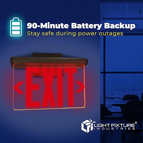 Miniatura 6 de LFI Lights  Letrero de salida rojo iluminado en el borde  Carcasa de aluminio cepillado de diseño moderno  Todos los LED  Panel acrílico