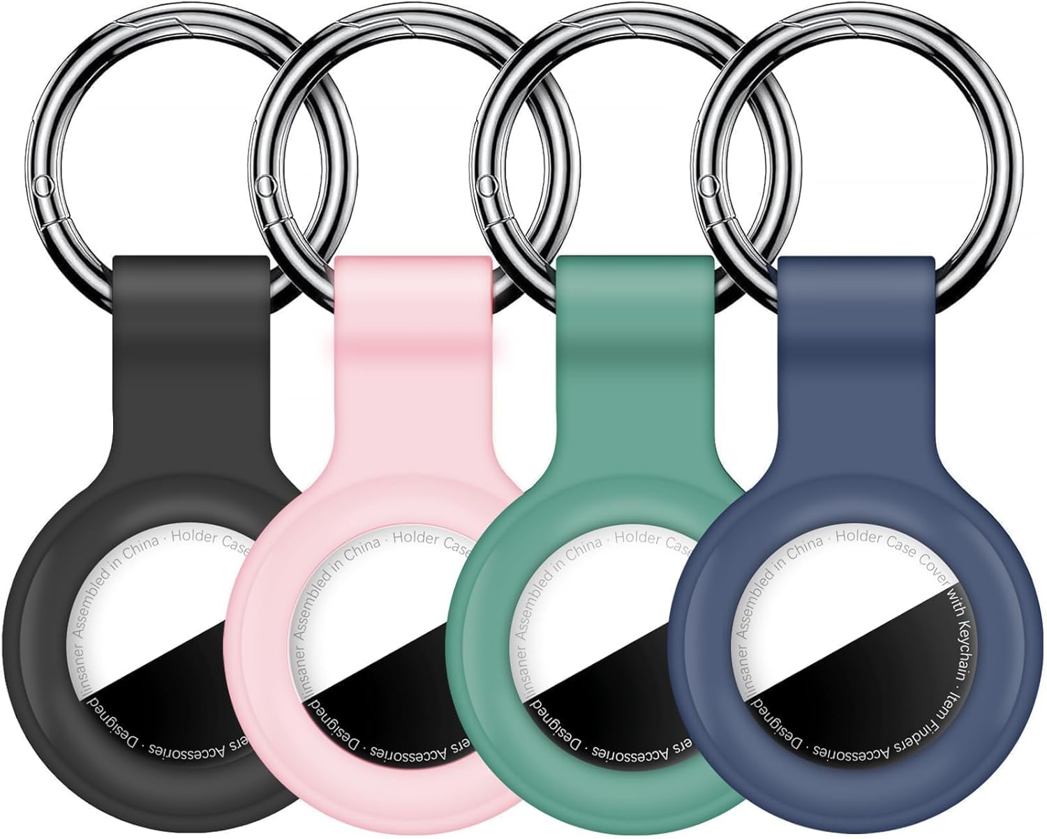 2|4 Pack Compatible with AirTag Holder Keychain Silicone Key Ring for air tagholder Cases Tags Chain for Apple for Air Tag GPS Item Finders Accessories, Black/Pink/Dark Green/Dark Blue