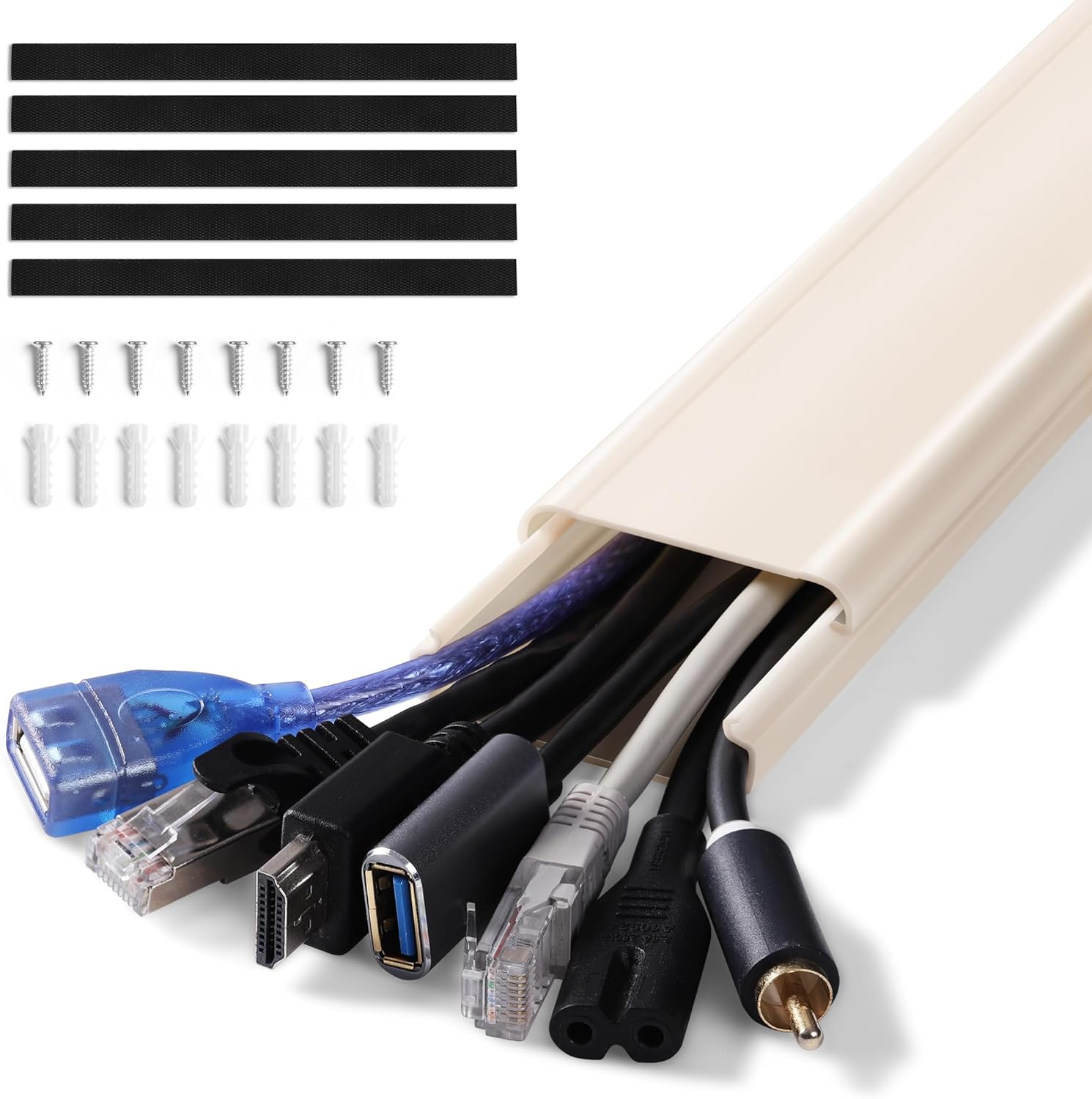 TV Cable Hider - 39" Long YCLYC Cord Cover, Large Capacity Beige Cord Hider, Cord Organizer Wall TV Wire Hider, Wire Concealer, Hide Cables Wall Mount TV, Wire Hider - W2in*H0.7in L39in