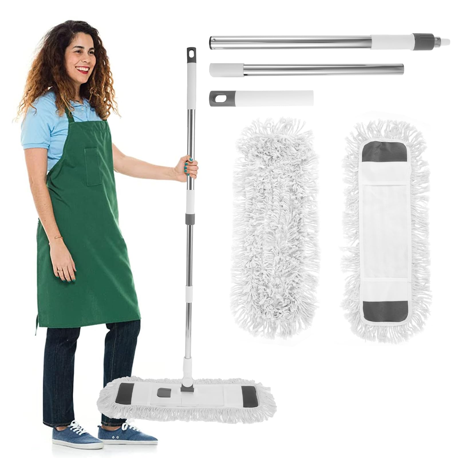 Flat Mop Floor Duster Dust Mop with 125cm Long Handle and 2 Mop Pads for Laminate Hard Wood Floor Vinyl Tile Wall 360 Degree Rotating Flat Mop Large Wet and Dry Mop for Laminate Wood Hard Floor Wall