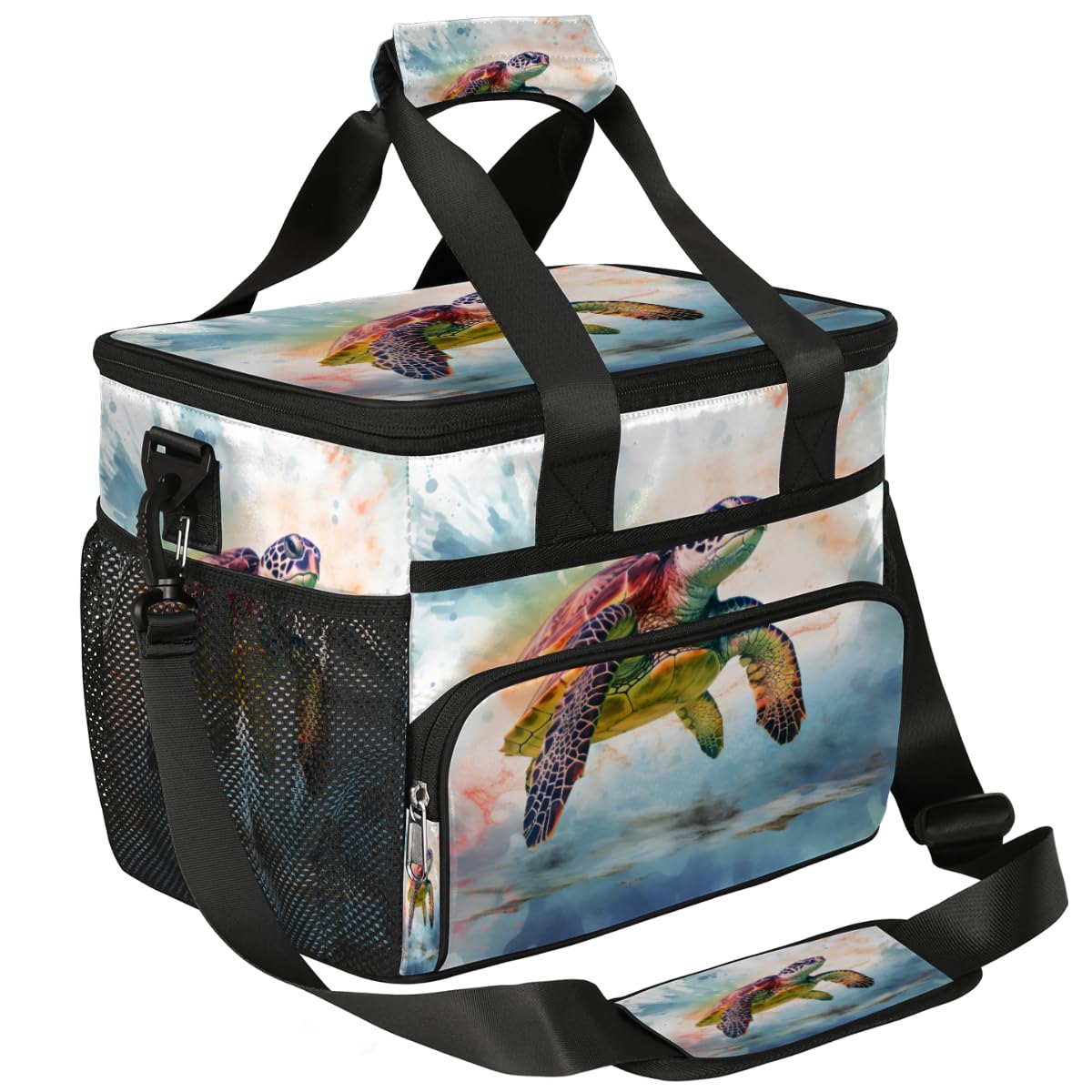 Sea Turtle Insulated Picnic Backpack Lunch Box for Women Men Picnic Basket Tote Lunch Bag Picnic Bag Portable Lunch Bags for Picnic, Beach, Work, Trip,Office, Camp Watercolor Turtle