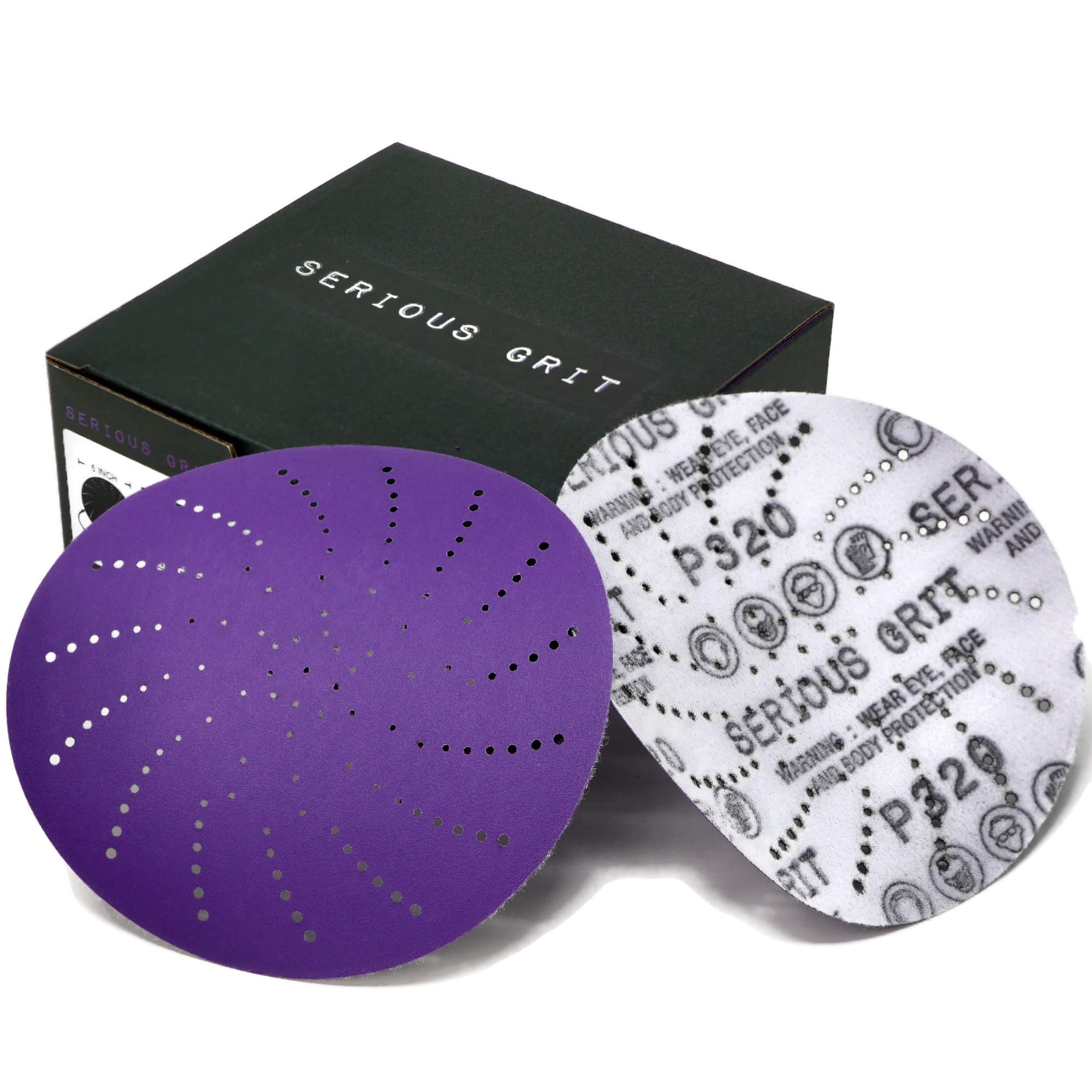 Serious Grit 5-Inch 320 Grit Ceramic Multi-Hole Hook & Loop Sanding Discs - Advanced Grain for Fast Cutting & Long Life - Film-Backed Universal Fit