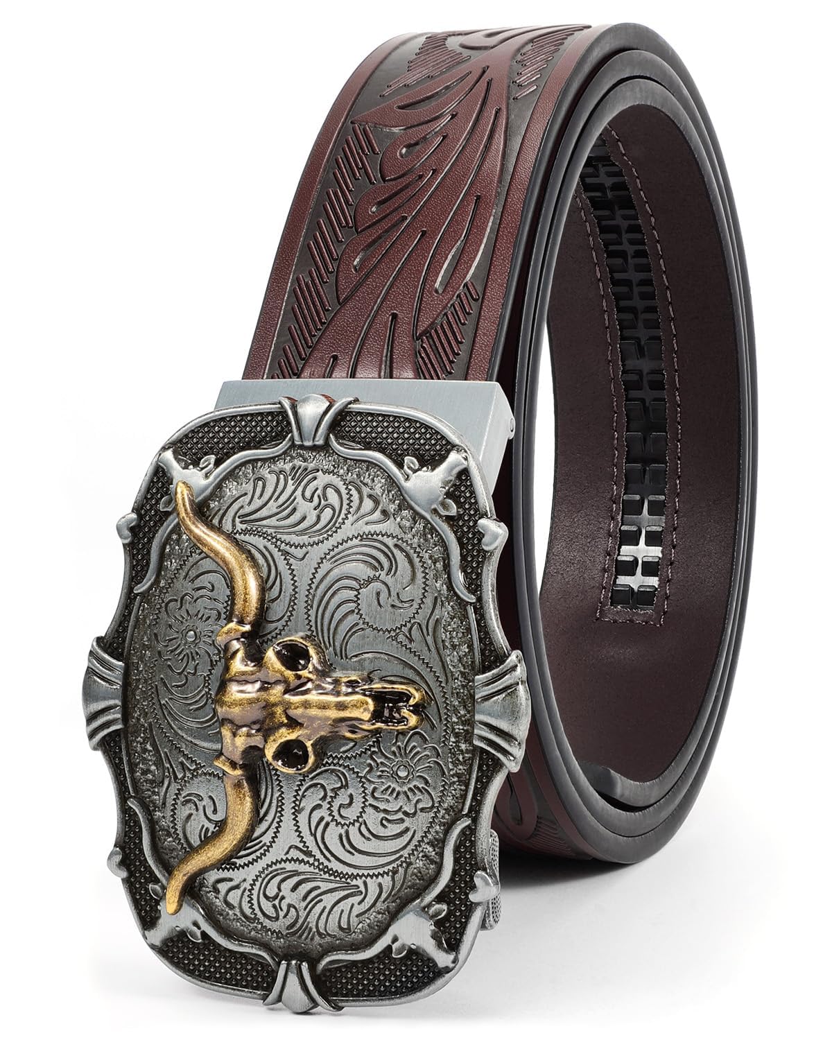 BELTROAD Mens Ratchet Western Belt Leather Cowboy Ratchet Belts for Men Leather Ratchet Belts for Jeans Casual Adjustable Belt for Men with Automatic Cowboy Buckle Men's Christmas Gifts Belts