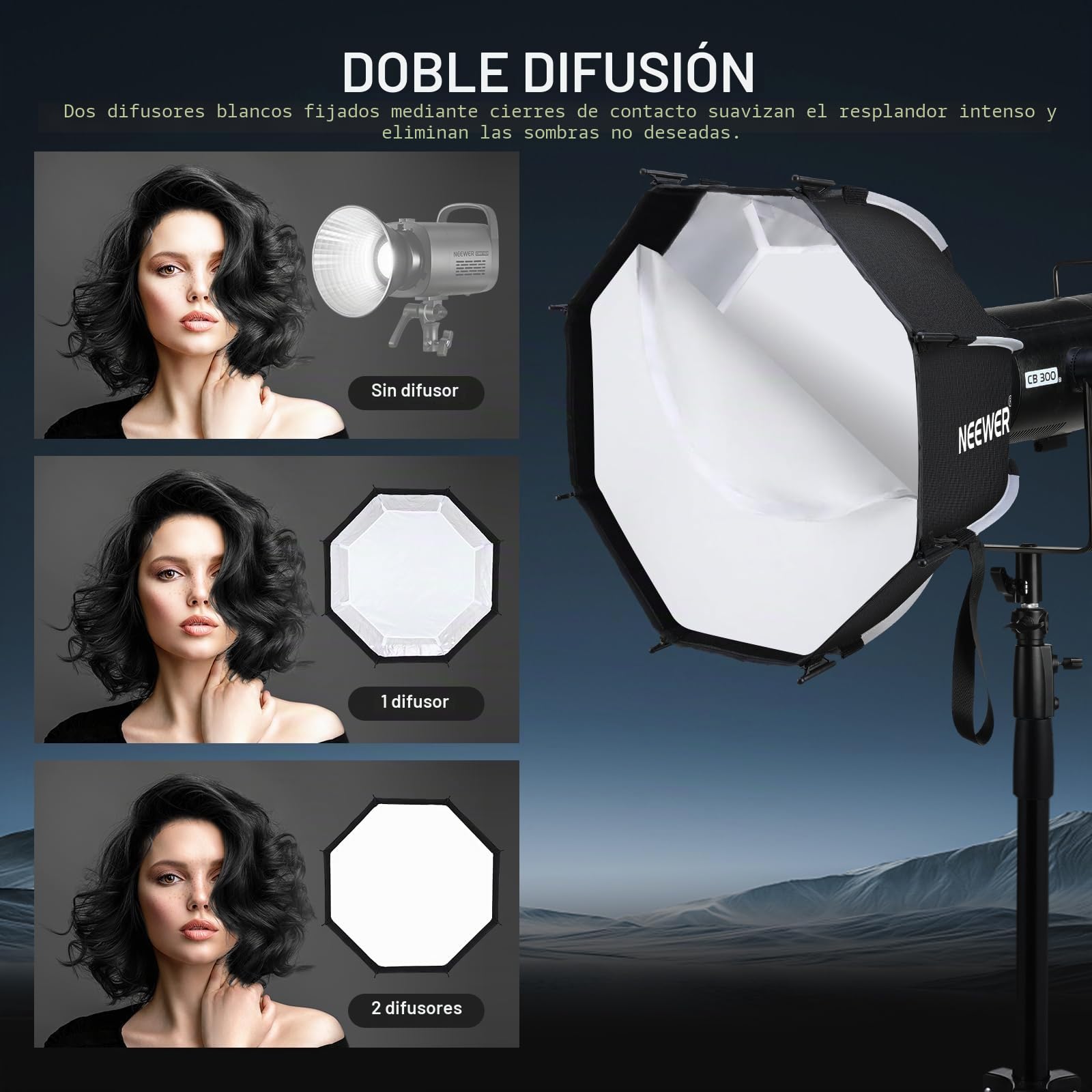 NEEWER Kit Octogonal Softbox de 17.7 Pulgadas, Caja Suave parabólica con difusores de luz para Estudio, fotografía, grabación de Video, iluminación de transmisión, Compatible con Aputure 120d
