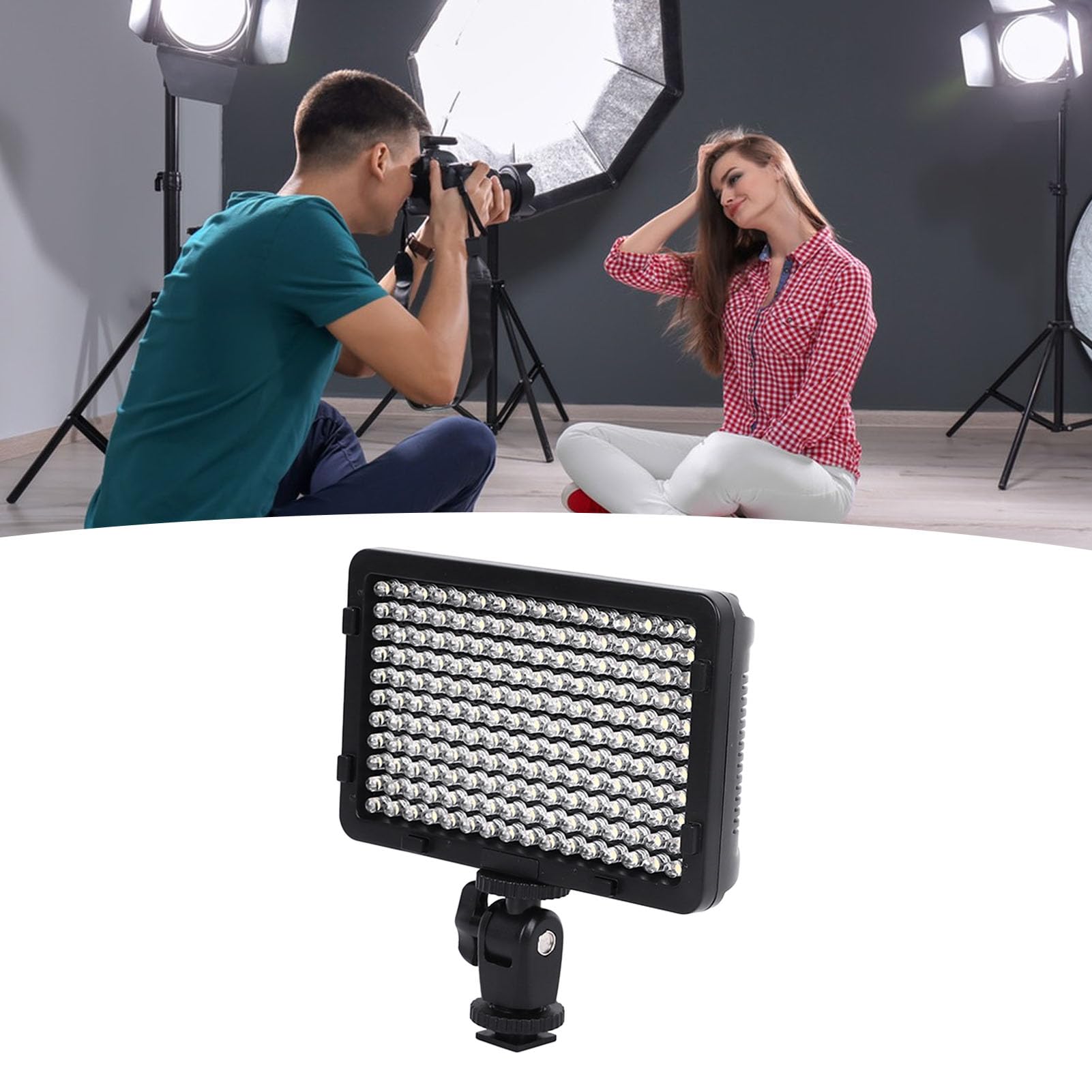 Luz de Vídeo LED, Iluminación de Fotografía Portátil con 176 Cuentas LED, Lámpara de Panel Regulable Recargable, Luz de Relleno con Soporte para Zapata, para Cámara DSLR