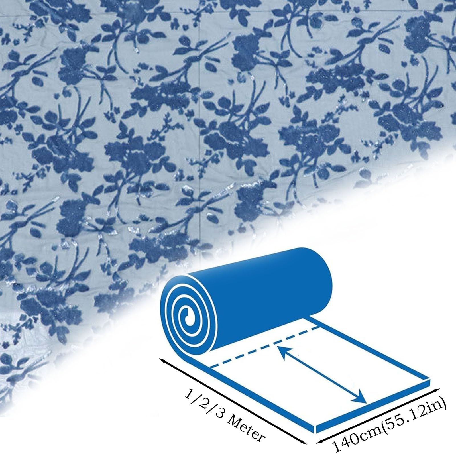 3M x 140CM Pannesamt Stoff Meterware, Transparenter Burnout Samtstoff Blumenmuster, Glänzende Stoffe Zum Nähen, Lurex Stoff Plüschstoff Samt Dekostoff für Kleid Röcke Heimtextilien DIY