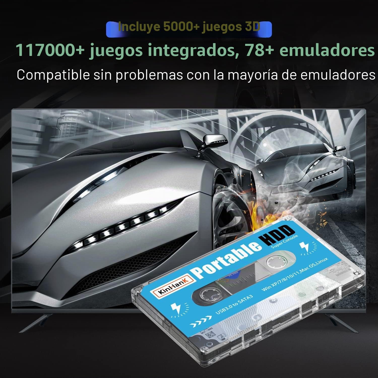 Kinhank Disco duro externo HDD de 500 G con sistema Batocera 33, consola de juegos retro con 111700 juegos, compatible con la mayoría de emuladores, SATA 3.0, para laptop/PC/Windows/Mac OS