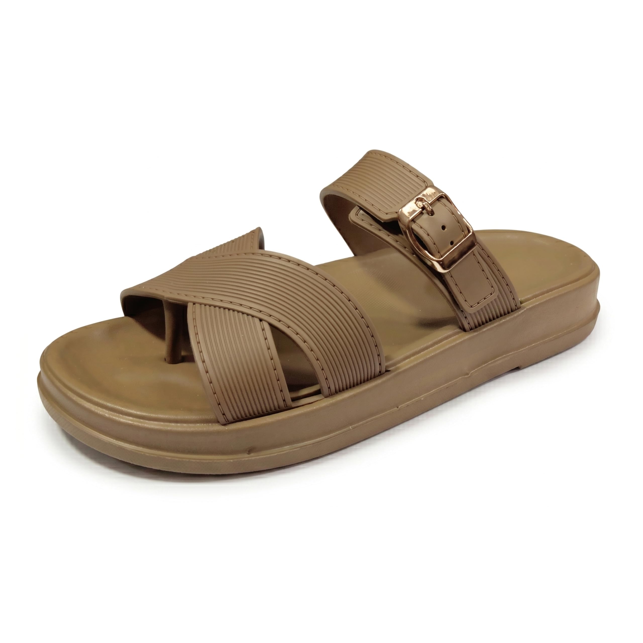 ruasa Cross Strap Buckle Sandals | Open Toe Flat Slides with Adjustable Buckle | Casual & Daily Wear-picture-22