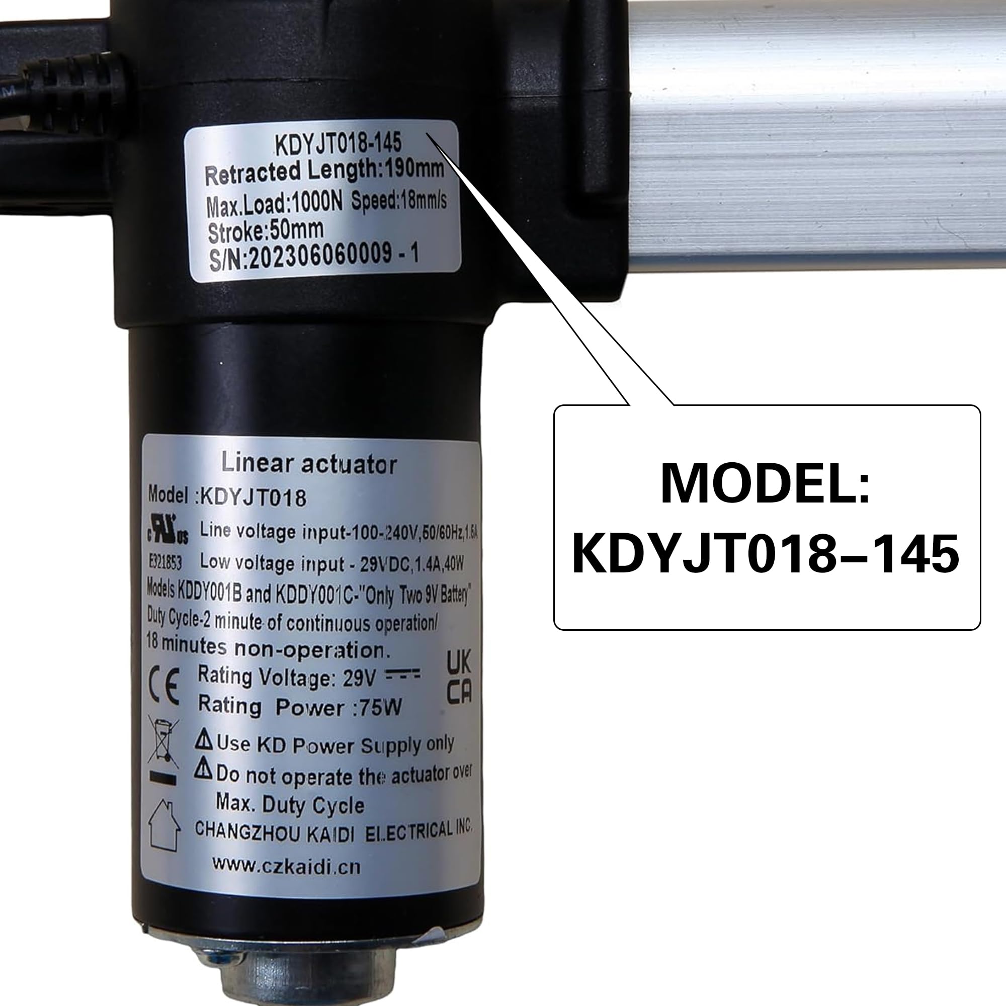 Kaidi Actuador lineal modelo KDYJT018-145 Power Recliner Lift Sillas Elevadoras Reemplazo del motor