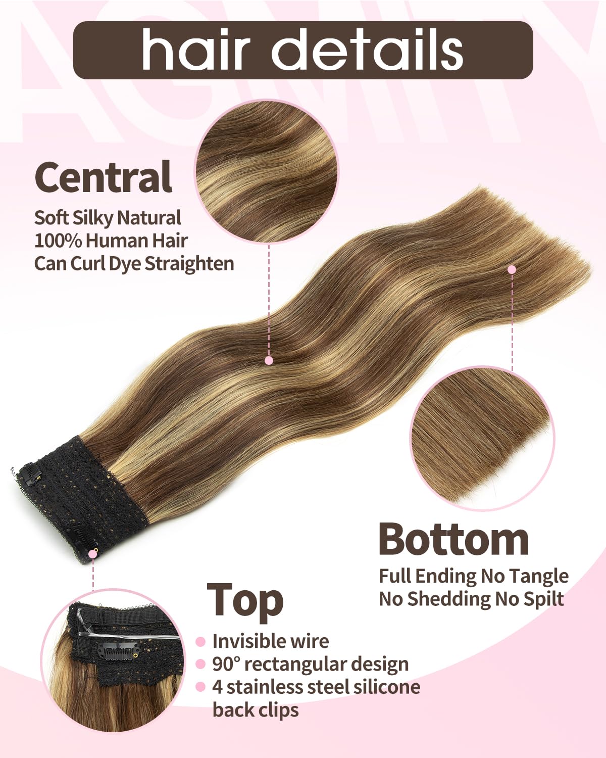 AGMITY Medium Brown & Dark Blonde 70Gram Removable Straight Layered Natural Remy Hair Extensions (14 Inch #P4/27) - Image 3