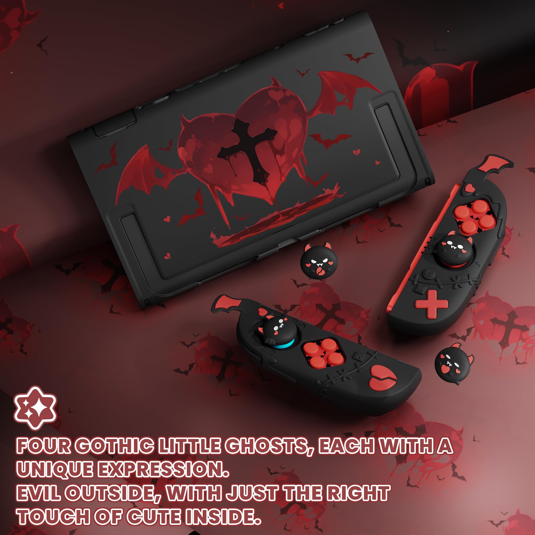 playvital Cover Protettiva per Nintendo Switch 2, Custodia Grip Silicone per Joycon 2 &Copertura Console Rigida Dockable &Copri Analogici, Accessori Carini per Switch 2, Serie Imp Gotico, Nero